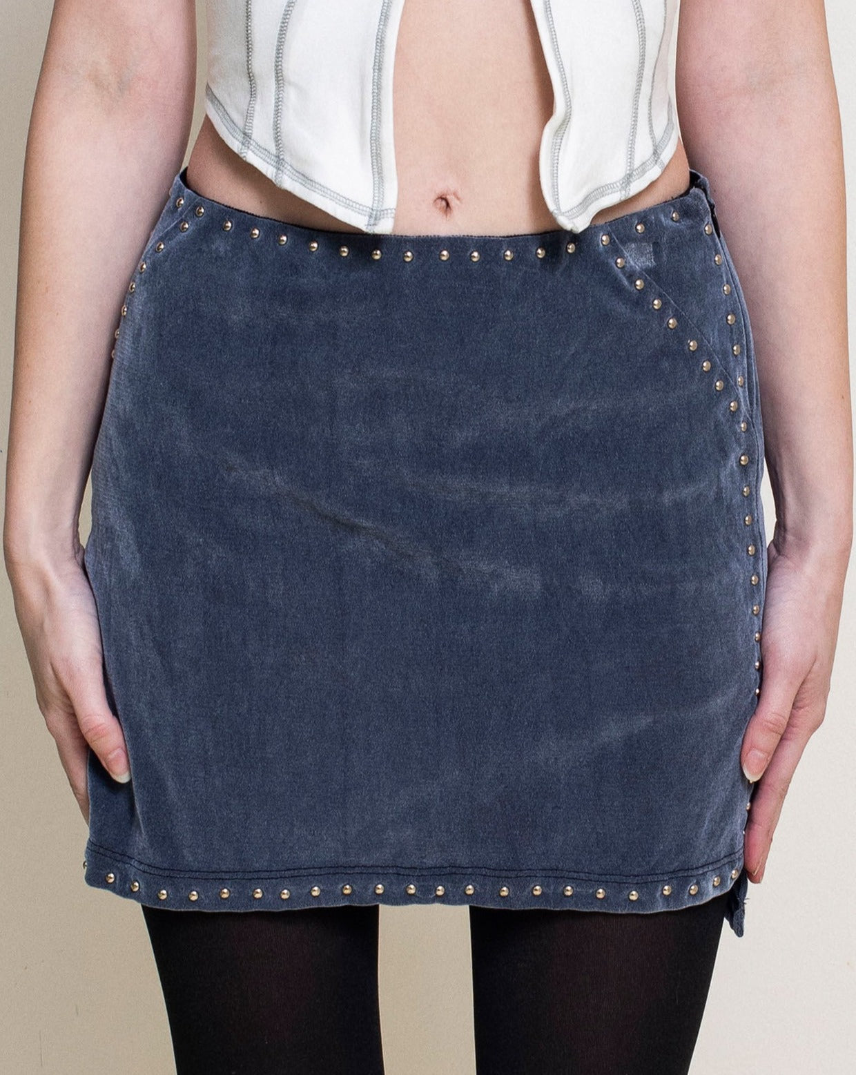 Priscavera - Velvet Mesh Studded Mini Skirt